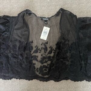 Torrid Black Sheer Lace Blouse Bolero